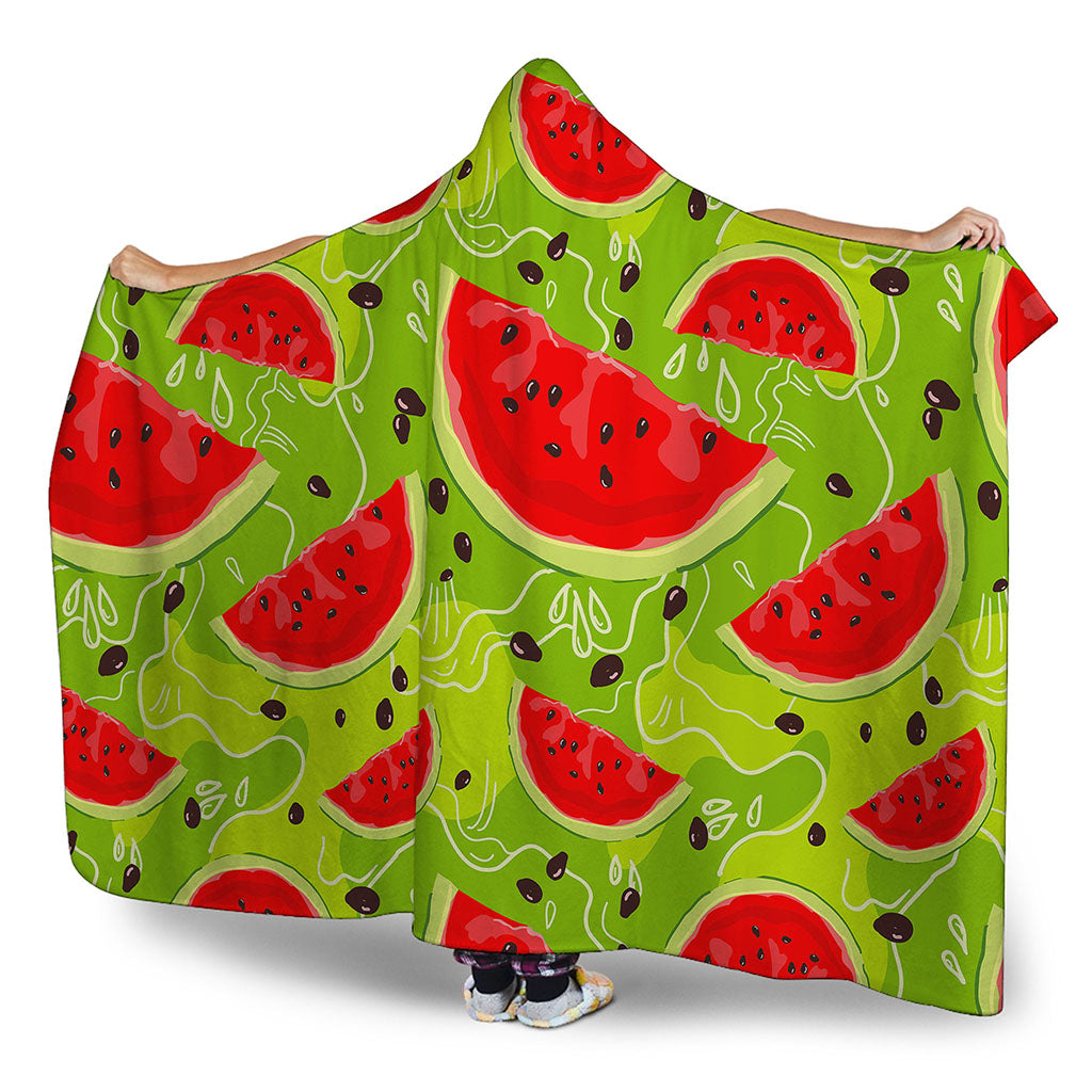 Yummy Watermelon Pieces Pattern Print Hooded Blanket