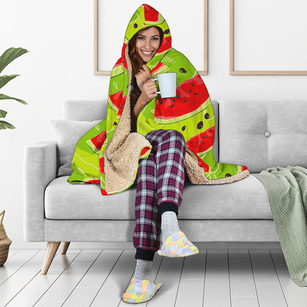 Yummy Watermelon Pieces Pattern Print Hooded Blanket
