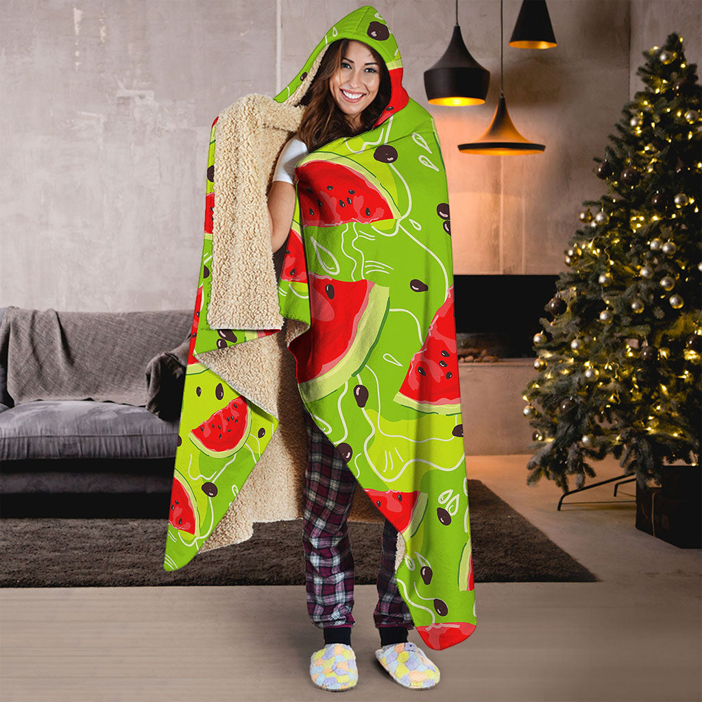 Yummy Watermelon Pieces Pattern Print Hooded Blanket