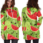 Yummy Watermelon Pieces Pattern Print Hoodie Dress GearFrost