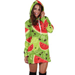 Yummy Watermelon Pieces Pattern Print Hoodie Dress GearFrost