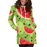 Yummy Watermelon Pieces Pattern Print Hoodie Dress GearFrost