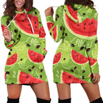 Yummy Watermelon Pieces Pattern Print Hoodie Dress GearFrost