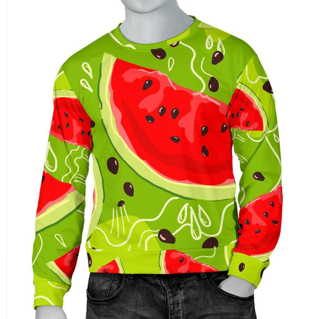 Yummy Watermelon Pieces Pattern Print Men's Crewneck Sweatshirt GearFrost