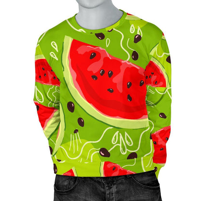 Yummy Watermelon Pieces Pattern Print Men's Crewneck Sweatshirt GearFrost
