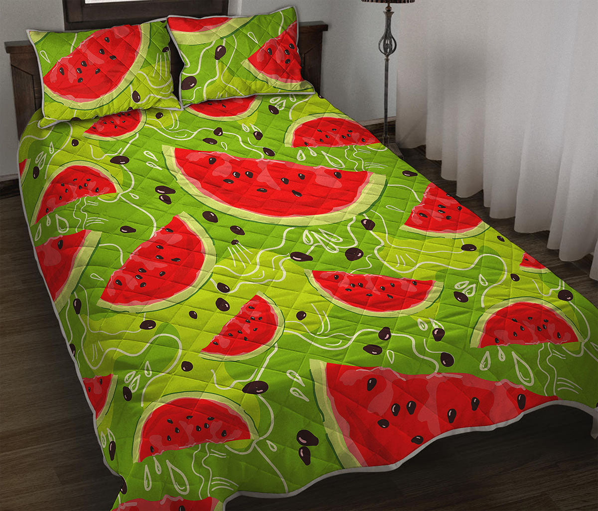 Yummy Watermelon Pieces Pattern Print Quilt Bed Set