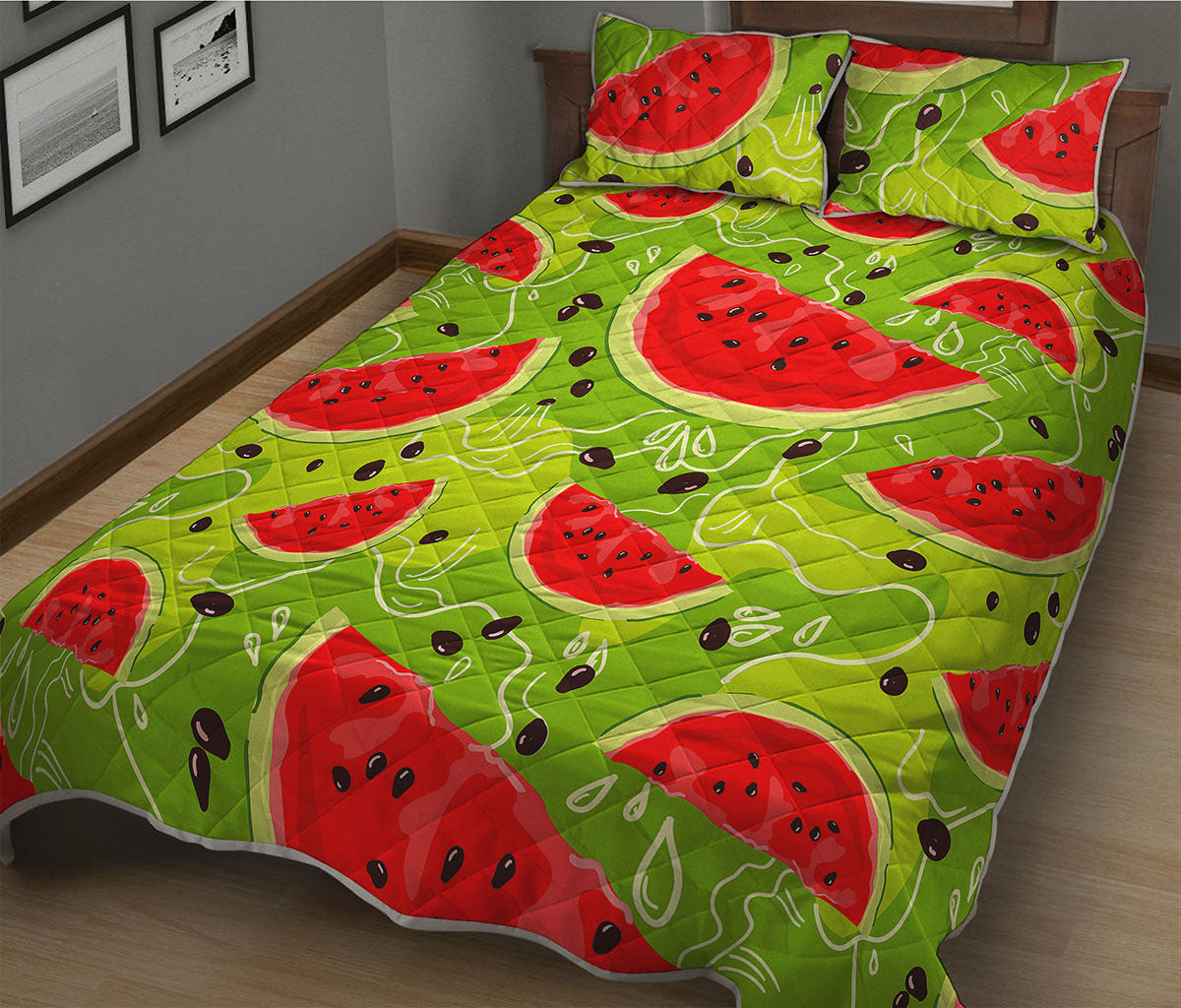 Yummy Watermelon Pieces Pattern Print Quilt Bed Set