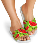 Yummy Watermelon Pieces Pattern Print White Slide Sandals
