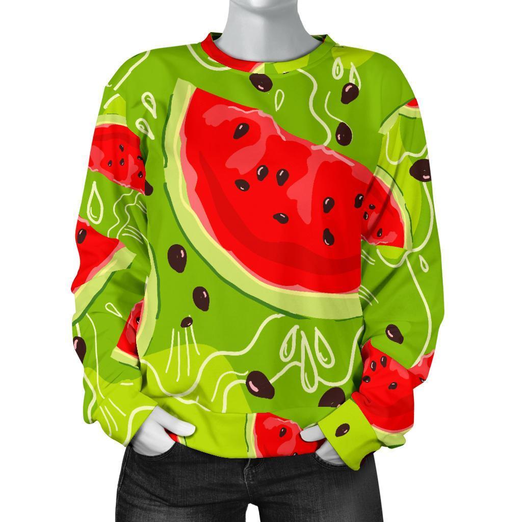 Yummy Watermelon Pieces Pattern Print Women's Crewneck Sweatshirt GearFrost