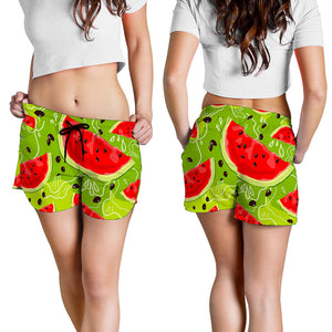 Yummy Watermelon Pieces Pattern Print Women's Shorts