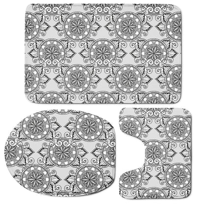 Zentangle Floral Pattern Print 3 Piece Bath Mat Set
