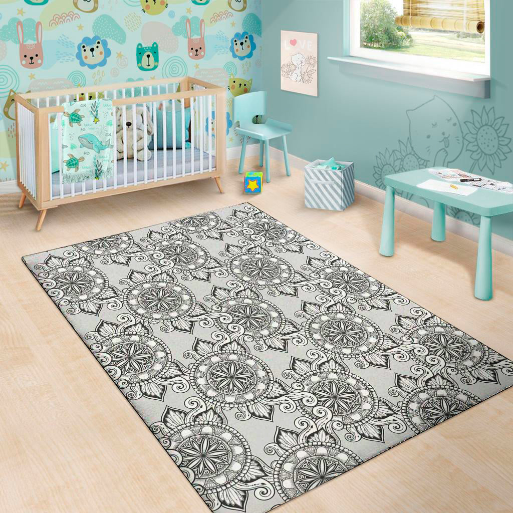 Zentangle Floral Pattern Print Area Rug
