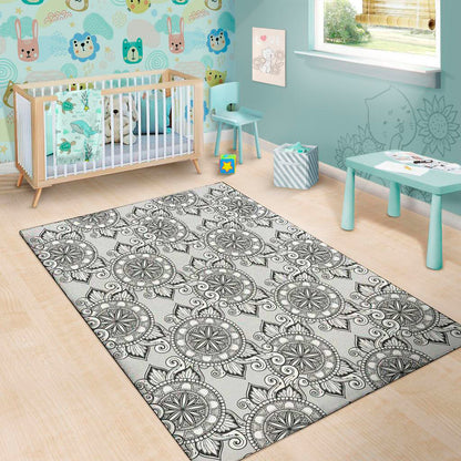 Zentangle Floral Pattern Print Area Rug