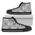 Zentangle Floral Pattern Print Black High Top Shoes