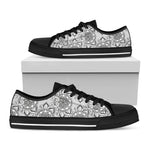 Zentangle Floral Pattern Print Black Low Top Shoes