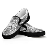 Zentangle Floral Pattern Print Black Slip On Shoes