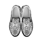 Zentangle Floral Pattern Print Black Slip On Shoes