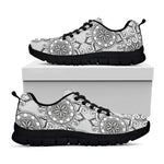 Zentangle Floral Pattern Print Black Sneakers
