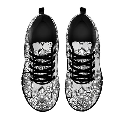 Zentangle Floral Pattern Print Black Sneakers