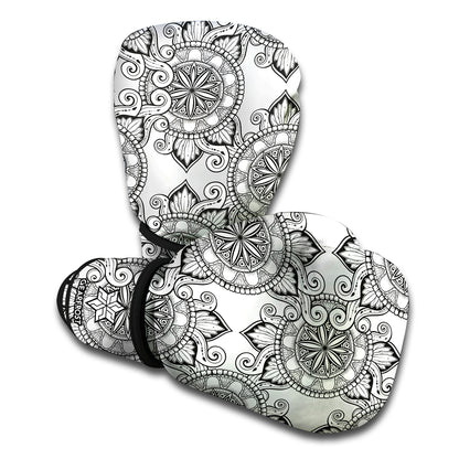 Zentangle Floral Pattern Print Boxing Gloves