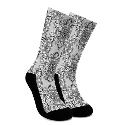 Zentangle Floral Pattern Print Crew Socks