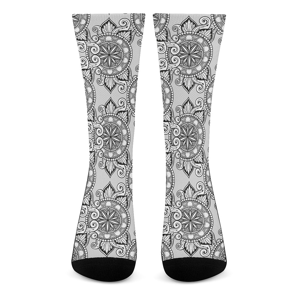 Zentangle Floral Pattern Print Crew Socks