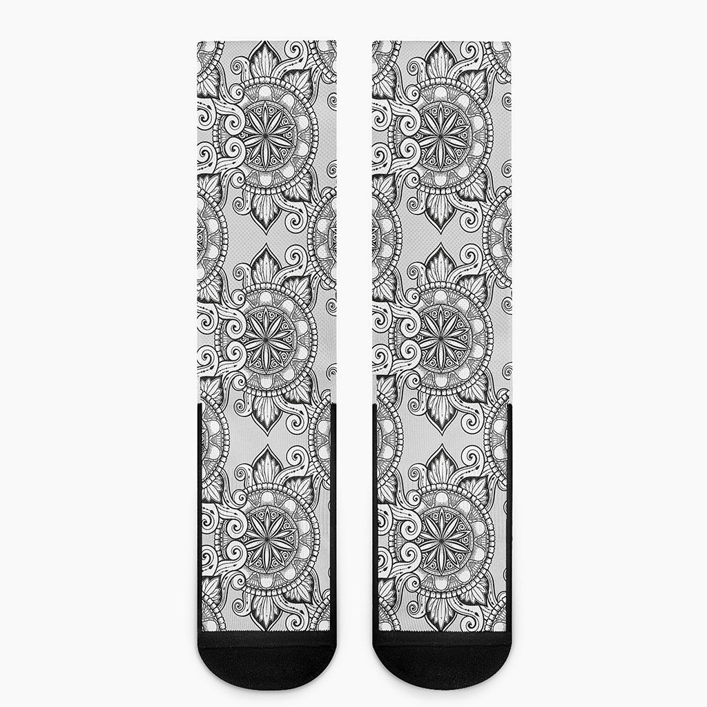 Zentangle Floral Pattern Print Crew Socks
