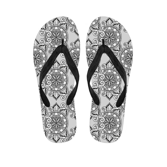 Zentangle Floral Pattern Print Flip Flops