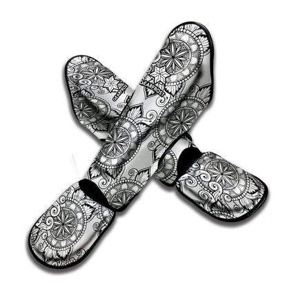 Zentangle Floral Pattern Print Muay Thai Shin Guard
