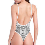 Zentangle Floral Pattern Print One Piece High Cut Swimsuit