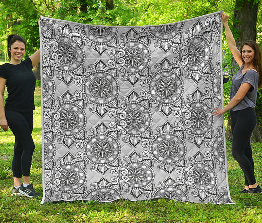 Zentangle Floral Pattern Print Quilt