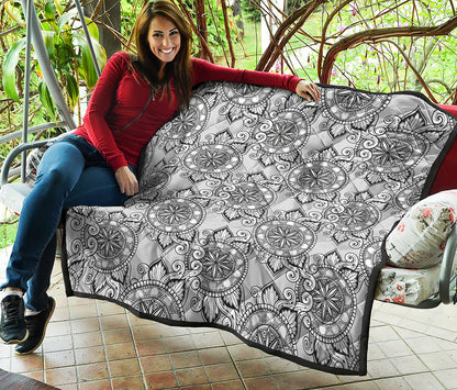 Zentangle Floral Pattern Print Quilt
