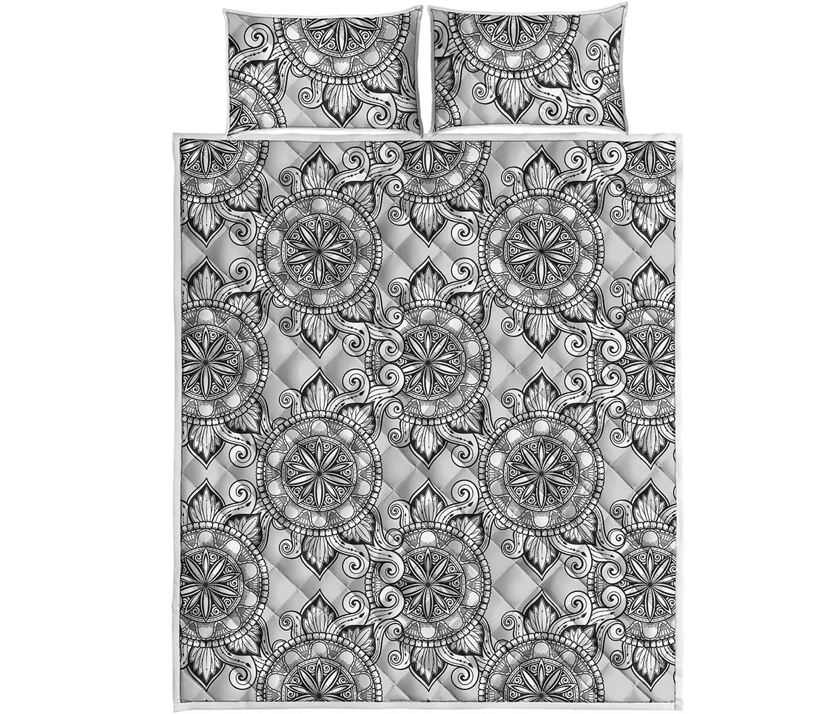 Zentangle Floral Pattern Print Quilt Bed Set