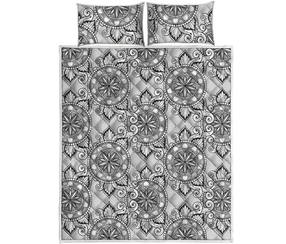 Zentangle Floral Pattern Print Quilt Bed Set