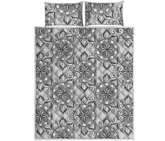 Zentangle Floral Pattern Print Quilt Bed Set