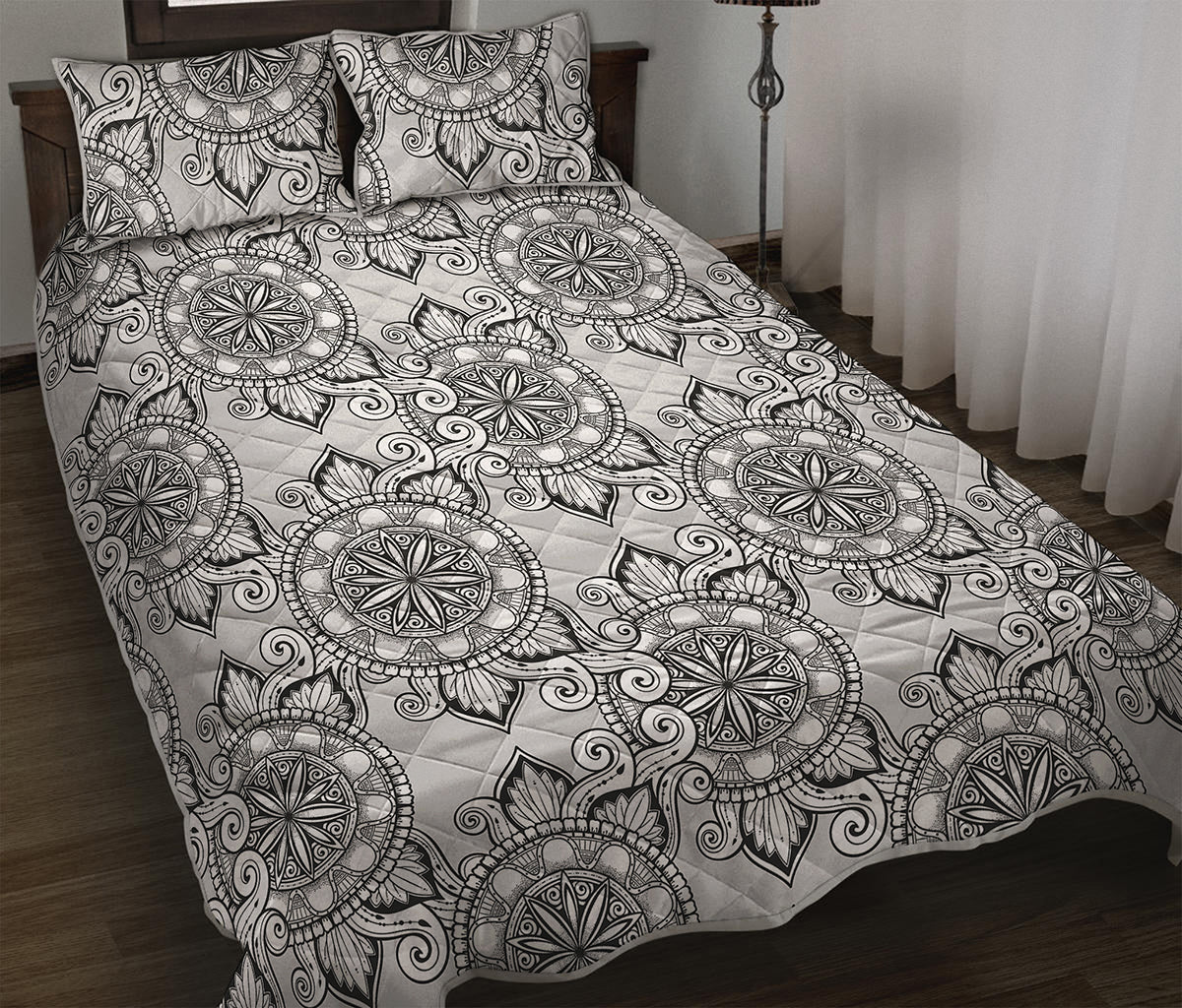 Zentangle Floral Pattern Print Quilt Bed Set