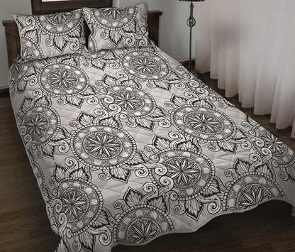 Zentangle Floral Pattern Print Quilt Bed Set