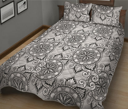 Zentangle Floral Pattern Print Quilt Bed Set