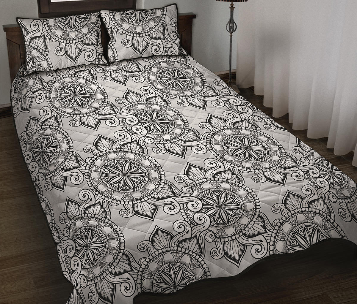 Zentangle Floral Pattern Print Quilt Bed Set