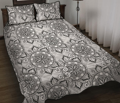 Zentangle Floral Pattern Print Quilt Bed Set