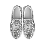 Zentangle Floral Pattern Print White Slip On Shoes
