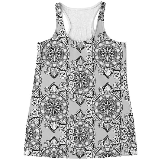 Zentangle Floral Pattern Print Women's Racerback Tank Top