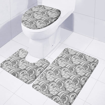 Zentangle Flower Pattern Print 3 Piece Bath Mat Set