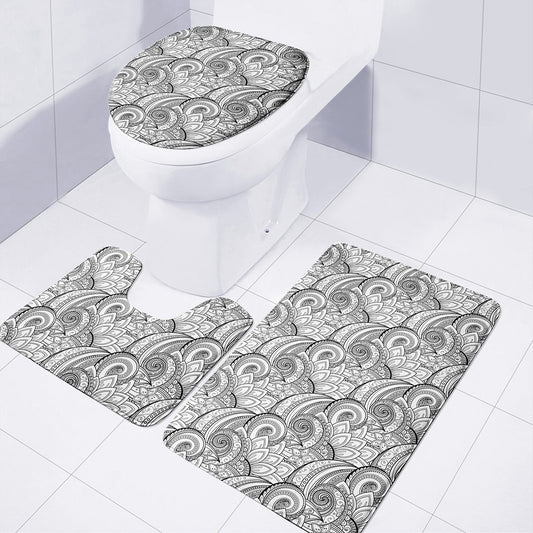 Zentangle Flower Pattern Print 3 Piece Bath Mat Set