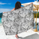 Zentangle Flower Pattern Print Beach Sarong Wrap
