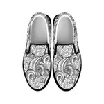 Zentangle Flower Pattern Print Black Slip On Shoes