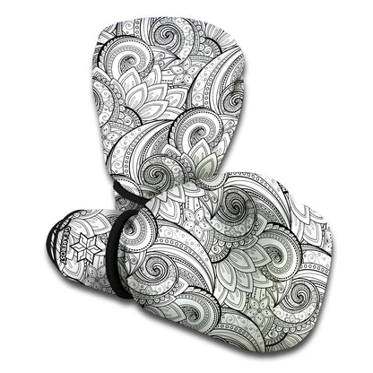 Zentangle Flower Pattern Print Boxing Gloves
