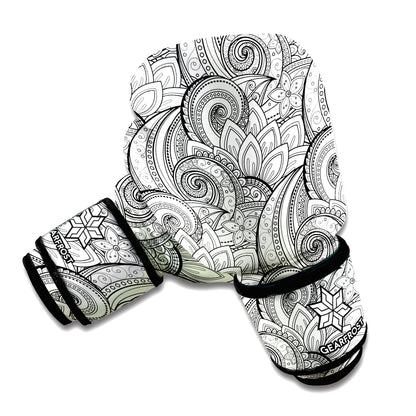 Zentangle Flower Pattern Print Boxing Gloves