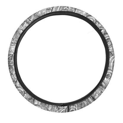 Zentangle Flower Pattern Print Car Steering Wheel Cover