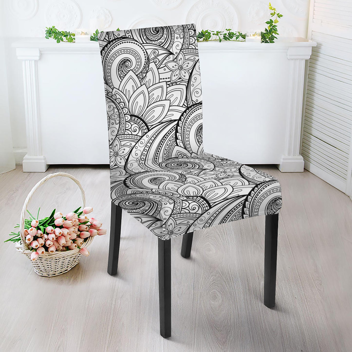 Zentangle Flower Pattern Print Dining Chair Slipcover